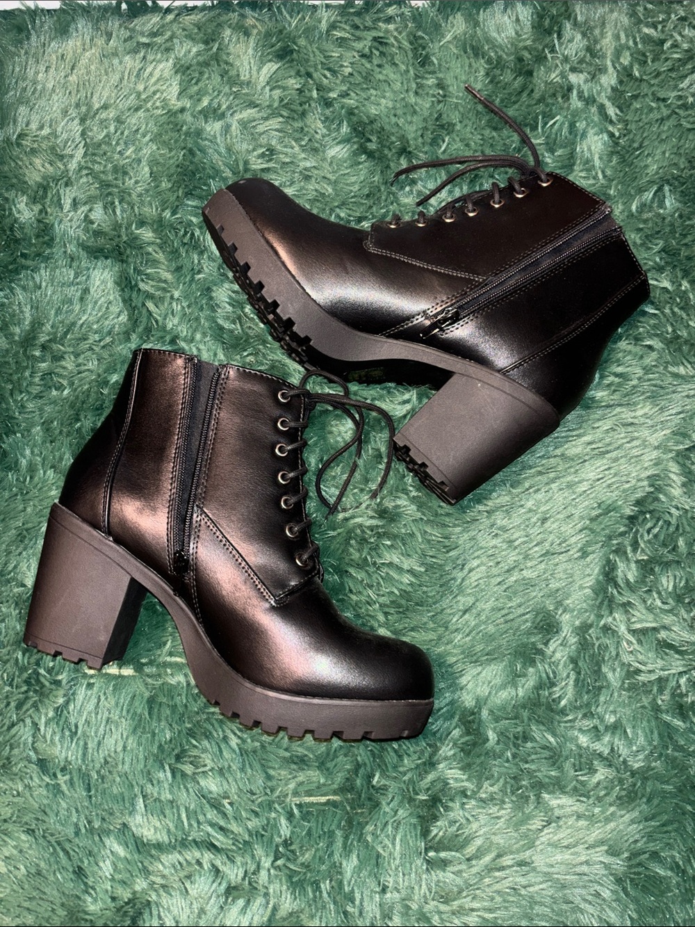 NEW SODA Zip Up Lace Up Heeled Black Ankle Boots Size 11